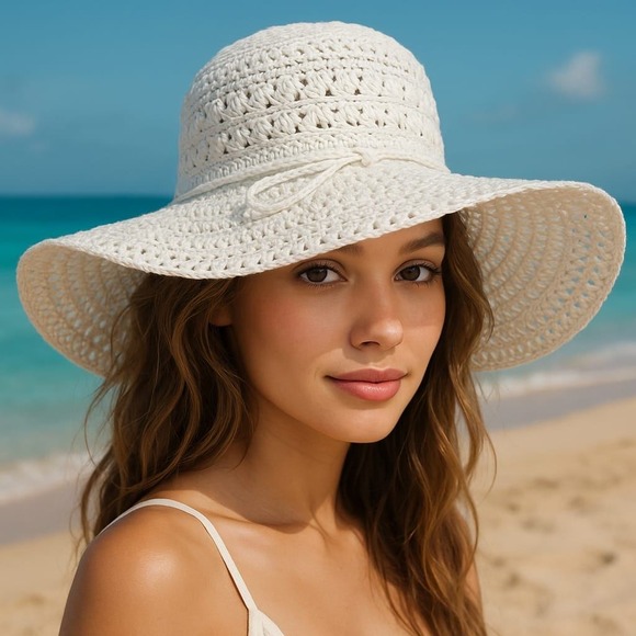 Panama Jack Womens Sun Hat Paradise Style White Wide Brim Crochet Beach Pool NWT - Picture 1 of 6